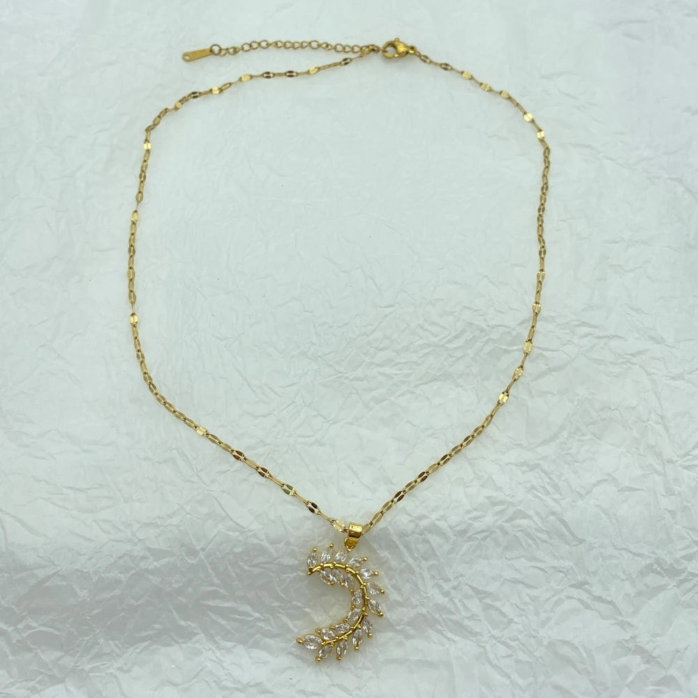 Gold Plated Olive Branch Pendant Stainless Steel Necklace For Women