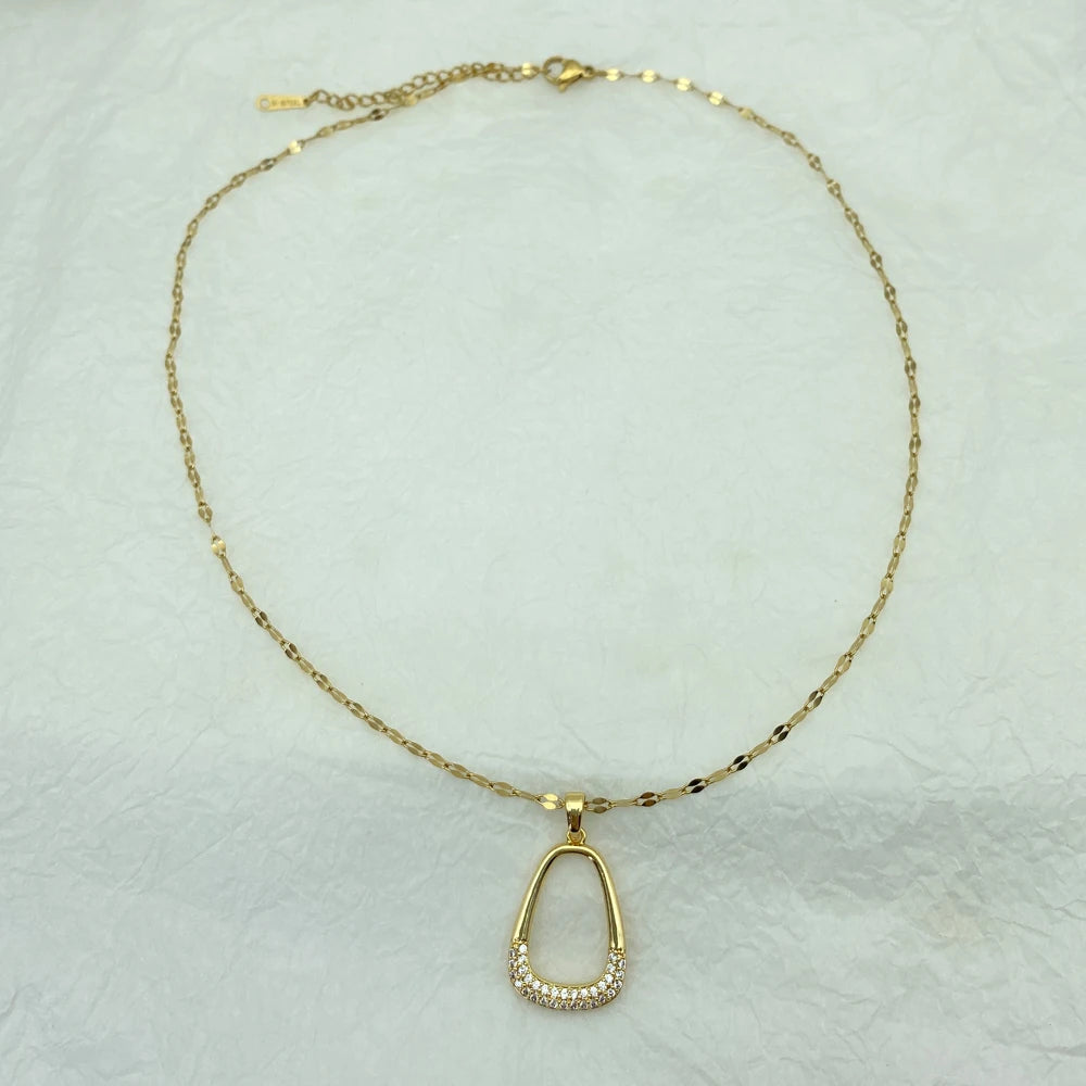 18K Gold Plated Open Geometric Pendant Necklace | Stainless Steel Chains