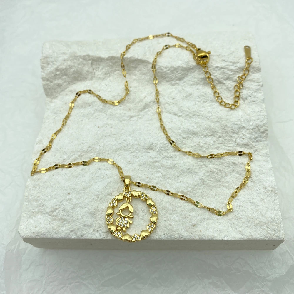 Gold Cute Girl Pendant Necklace |18K Gold Plated Stainless Steel Chains