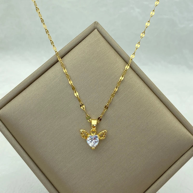 Gold Plated Stainless Steel Angel Necklace With Cute Small Pendant Fashion Jewerly Accessories Design