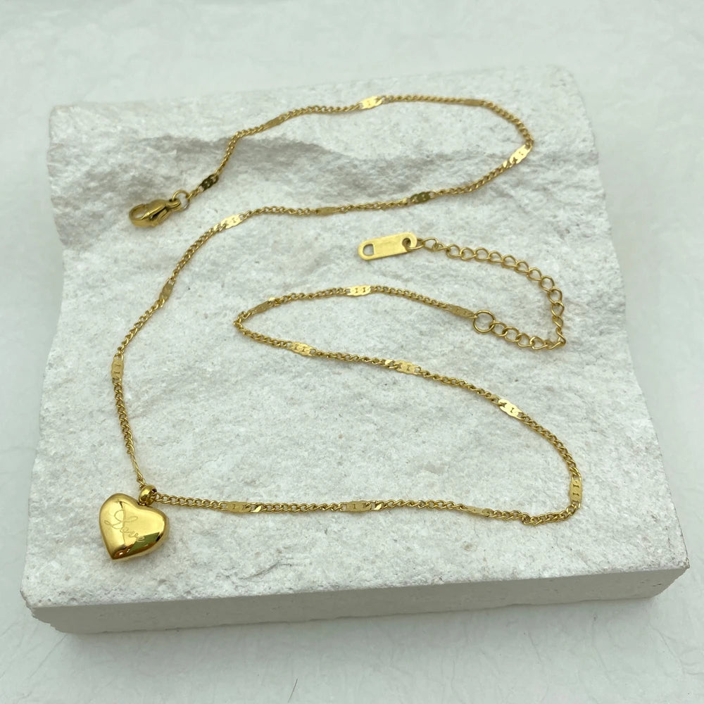 Steel Small Heart Pendant Necklaces Necklace for Women With Gold Plated NK Chain  Jewelry Collar Jewelry Simple Style