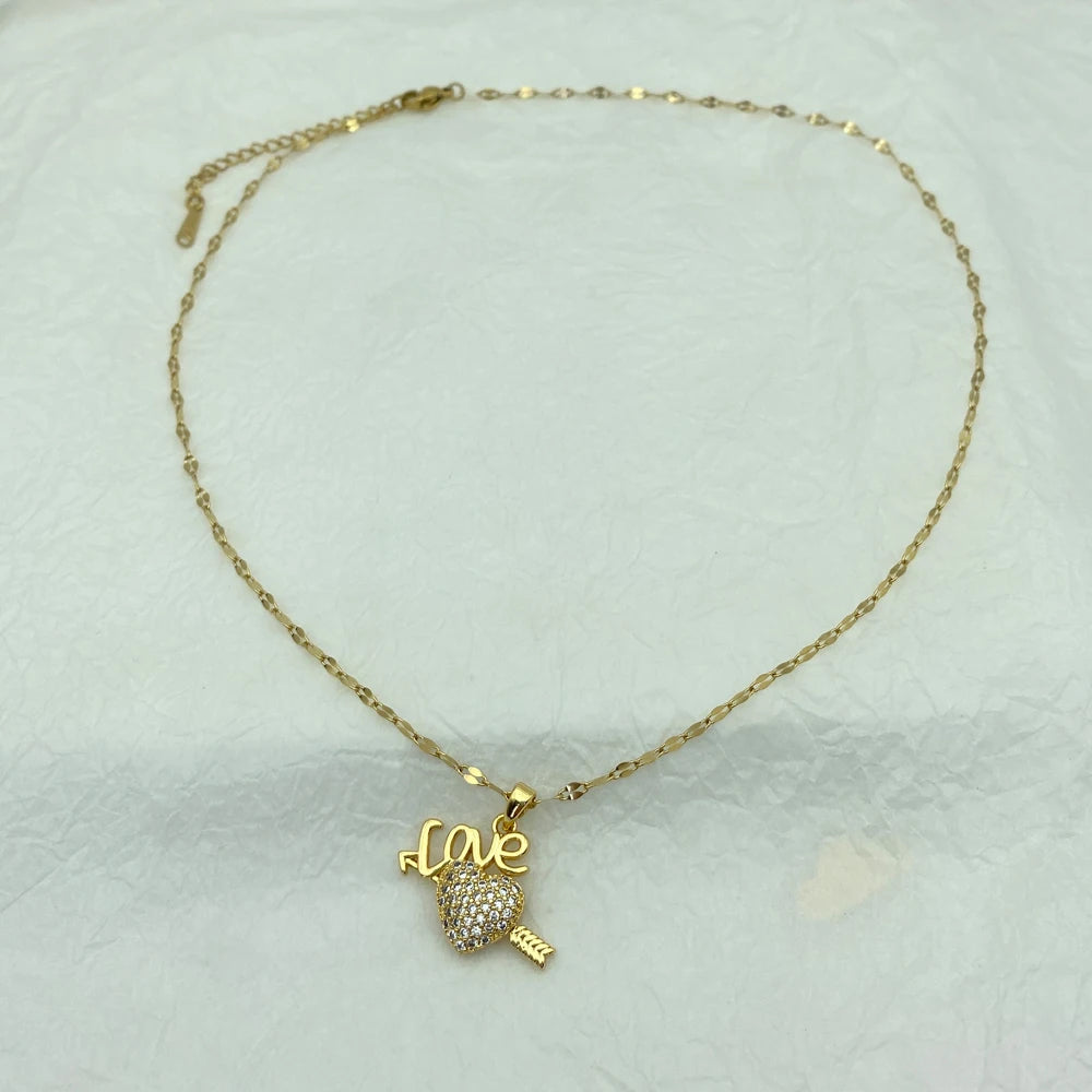 Gold Love Letter Heart Pendant Necklace |Stainless Steel Chains