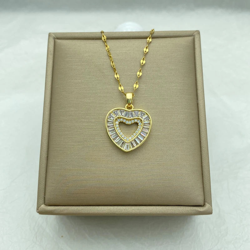 Gold Plated Stainless Steel Necklaces With A big Heart Pendant New Fashion Jewelry Style