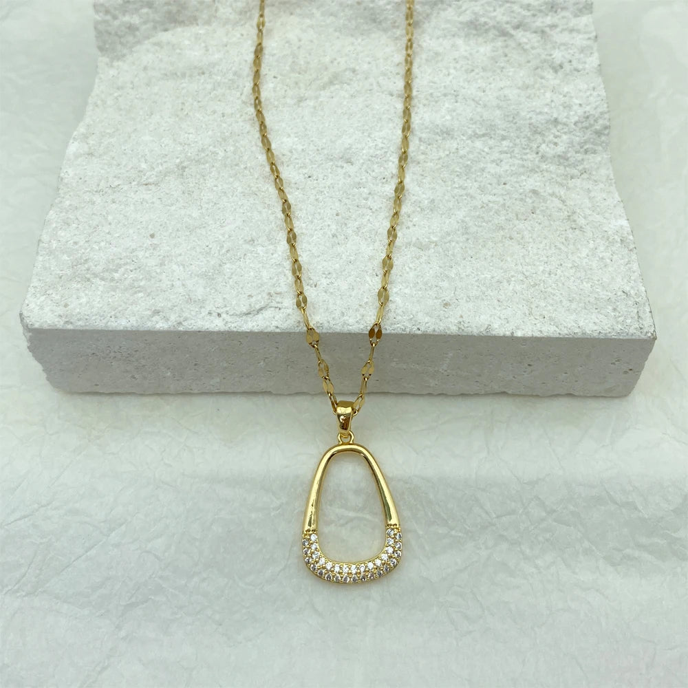 18K Gold Plated Open Geometric Pendant Necklace | Stainless Steel Chains