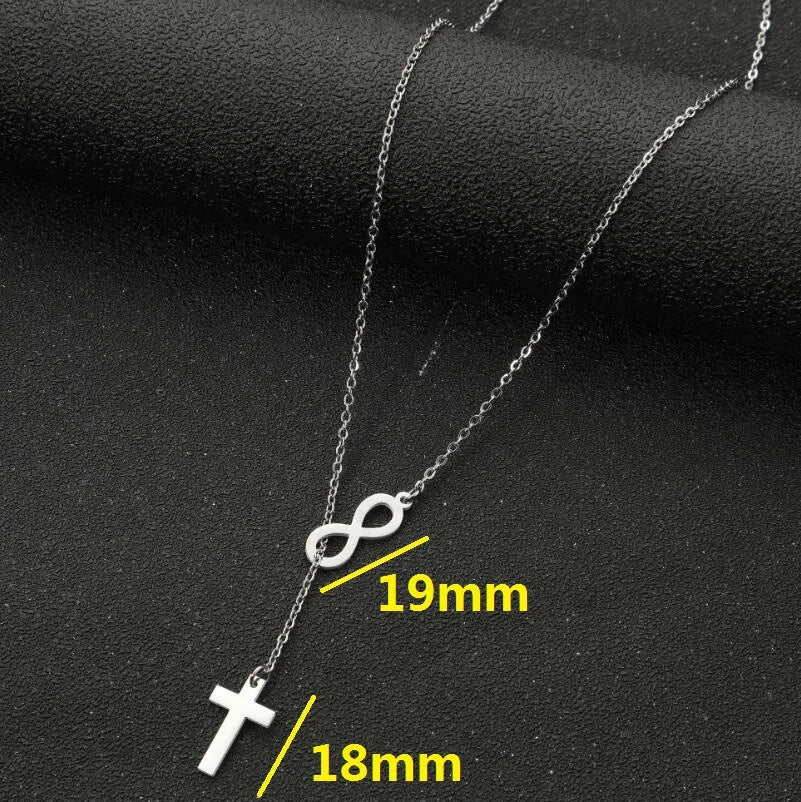 Gold Cross Infinity Y-Chain Pendant Necklace | Stainless Steel Lariat Chain