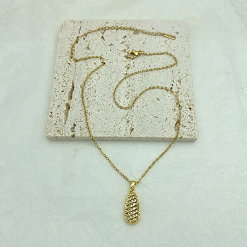 Gold Plated Stainless Steel Necklace Waterdrop Zircon Pendant Necklaces for Women Fashion Jewelry With Cross Chain