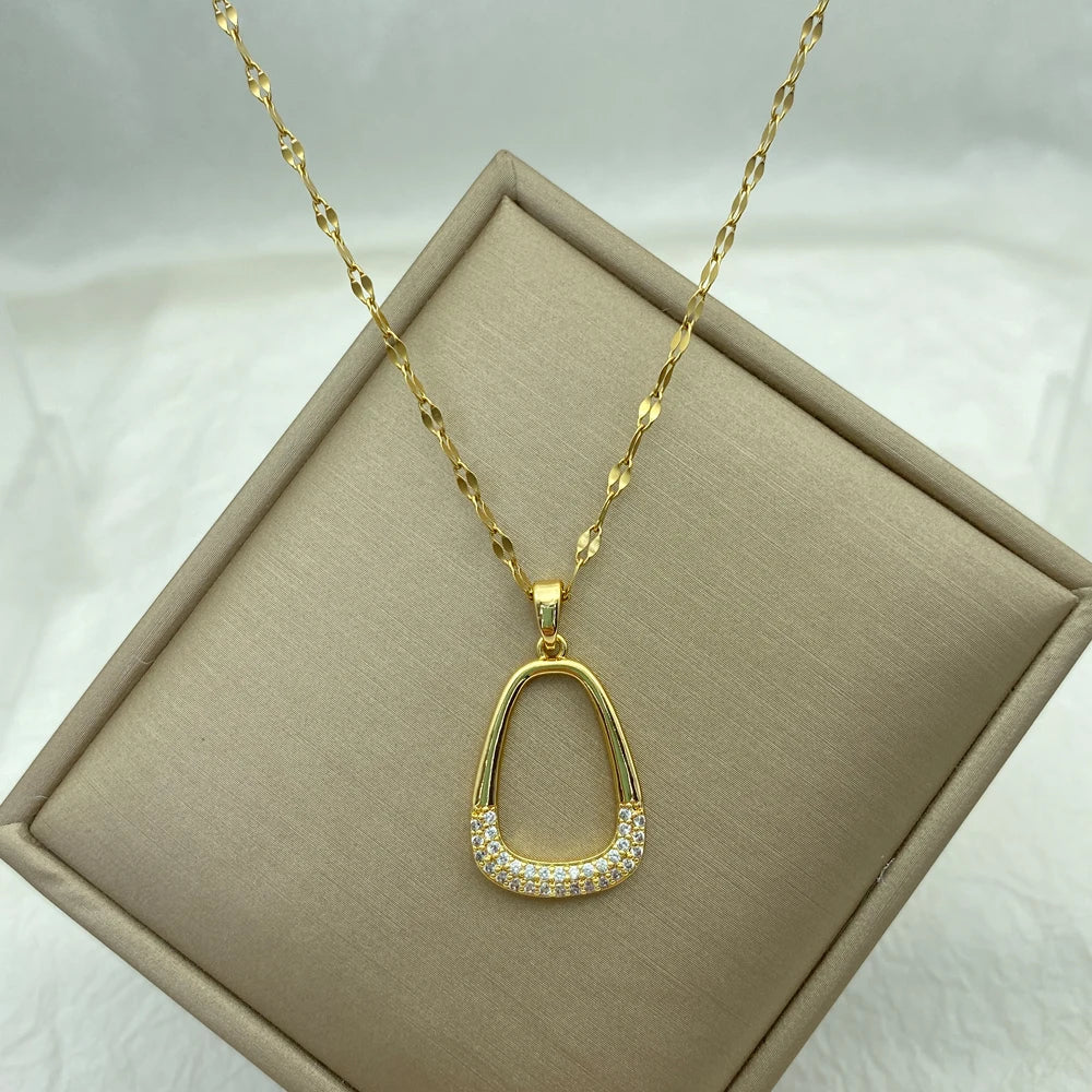 18K Gold Plated Open Geometric Pendant Necklace | Stainless Steel Chains