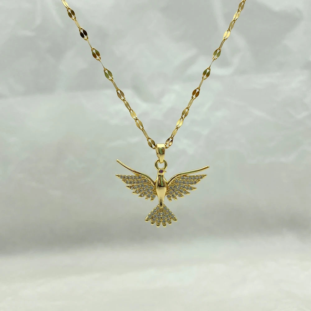Gold Plated Eagle With Zircons Stainless Steel Necklaces For Women Gifts Fashion Jewerly Accessories Cute Bird Necklace New In