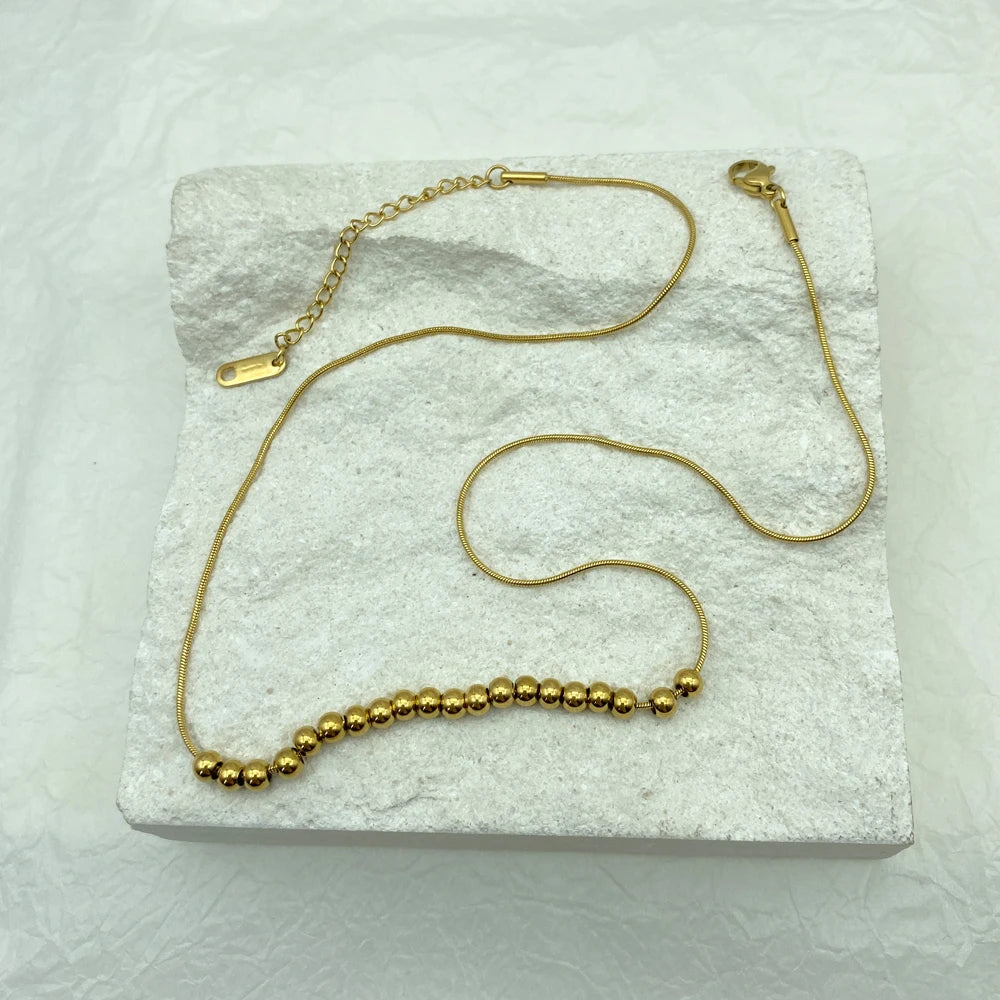 Snake Chain Stainless Steel Multi-drop Beads Necklace for Women