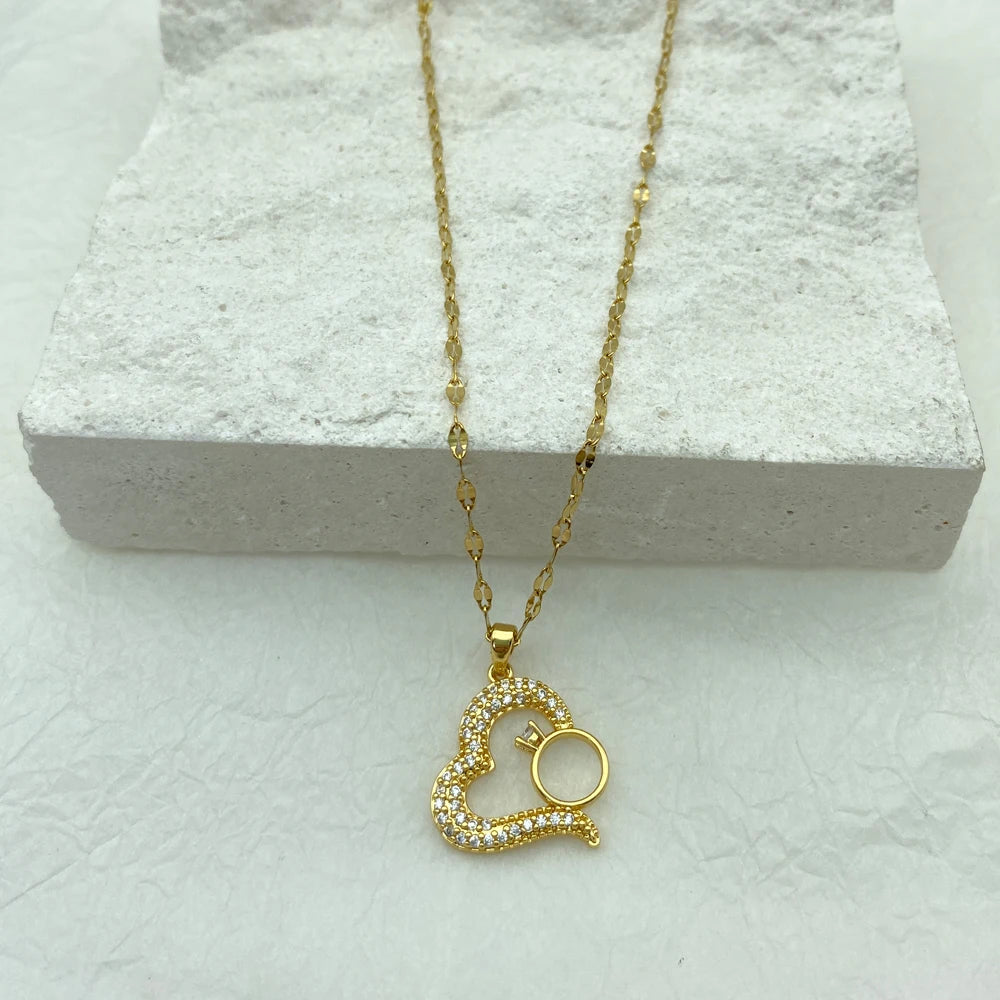 Ring  Heart Pendant  Stainless Steel Necklace Accessory For Women  Fashion Jewerly Necklace New In Gifts For Girlfriend