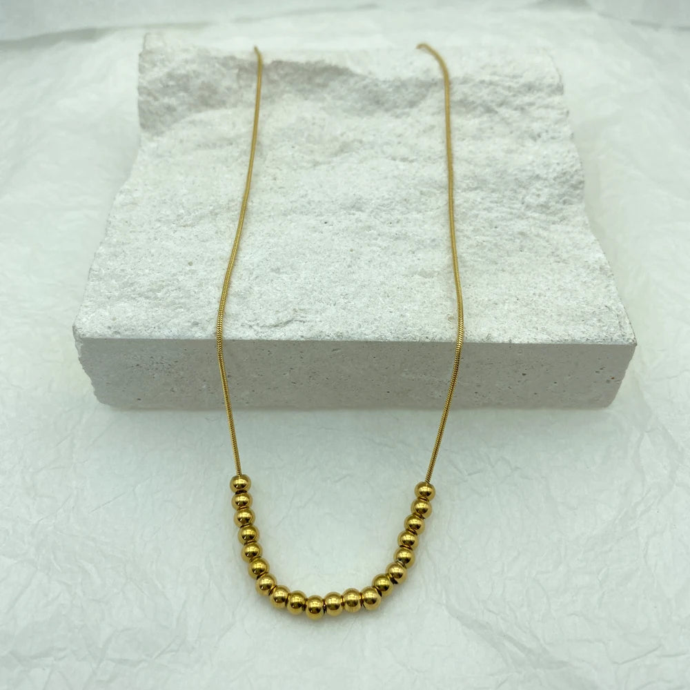 Snake Chain Stainless Steel Multi-drop Beads Necklace for Women