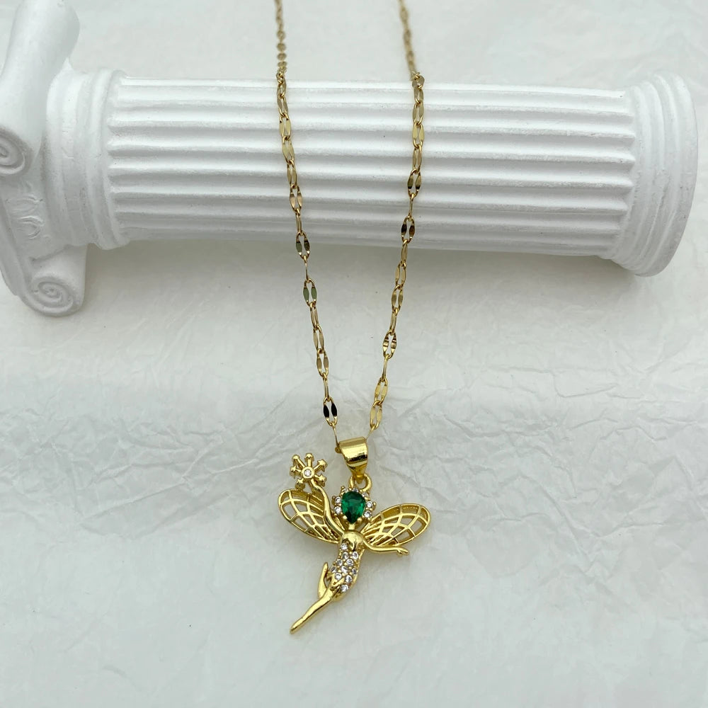 Gold Fairy Hummingbird Pendant Necklace |Stainless Steel Chains