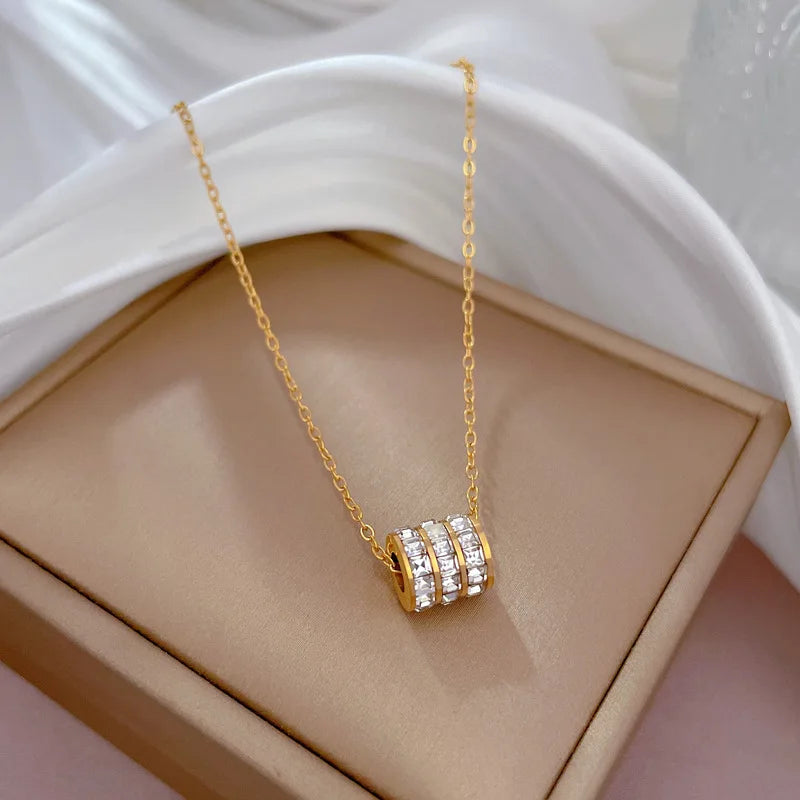 Round Steel Pendant Necklace Gold Color Stainless Steel Jewelry for Women Simple Small Pretty Necklace Collarbone Accessories