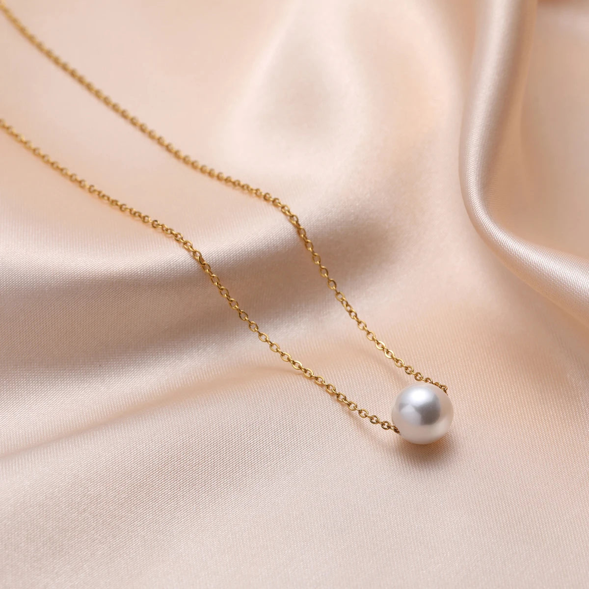 Stainless Steel Necklace Pearl Pendnat Necklace for Women Simple Rose Gold Color Choker O Chain Snake Chain Korean New Fashion