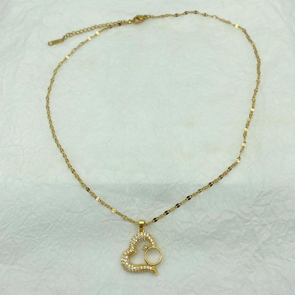 Ring  Heart Pendant  Stainless Steel Necklace Accessory For Women  Fashion Jewerly Necklace New In Gifts For Girlfriend