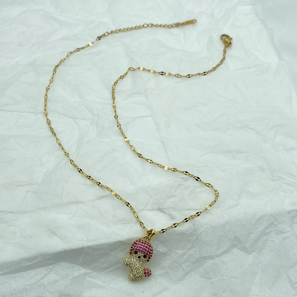 Stainless Steel Necklace For Women Girlfriend jewelry Cute Pretty Dog With Colorful Zircons pendants Gold Color Chains