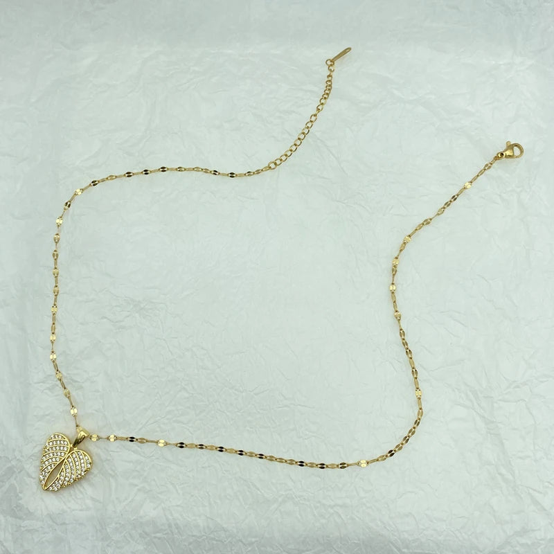 Gold CZ Angel Wing Heart Pendant Necklace | Stainless Steel Chain