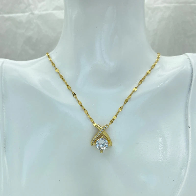 Round CZ Diamond-Cut Pendant Necklace|Stainless Steel Chains