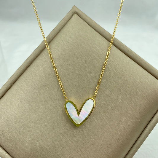 Stainless Steel Necklace for Women 2022 White Shell Heart Pendant O Chain Korean Elegant Style Simple Fashion jewelry Clavicle
