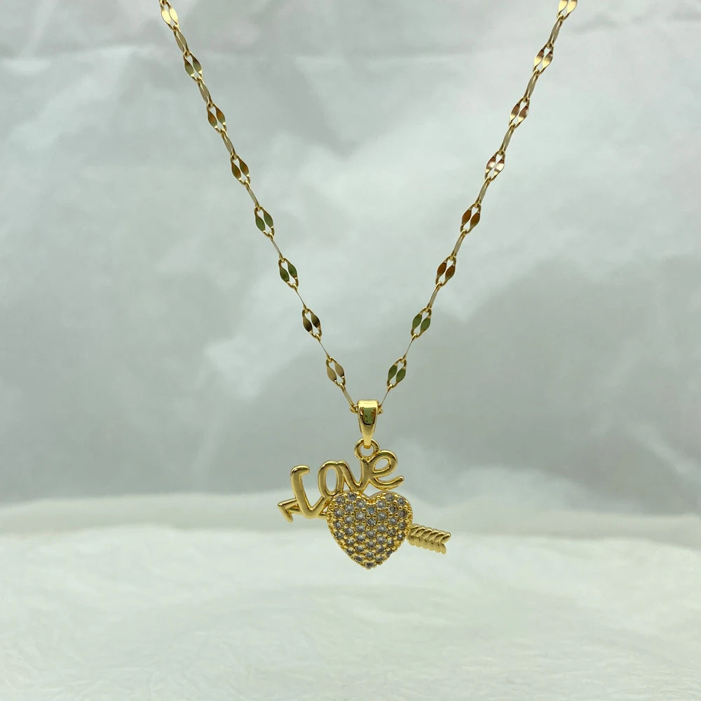Gold Love Letter Heart Pendant Necklace |Stainless Steel Chains
