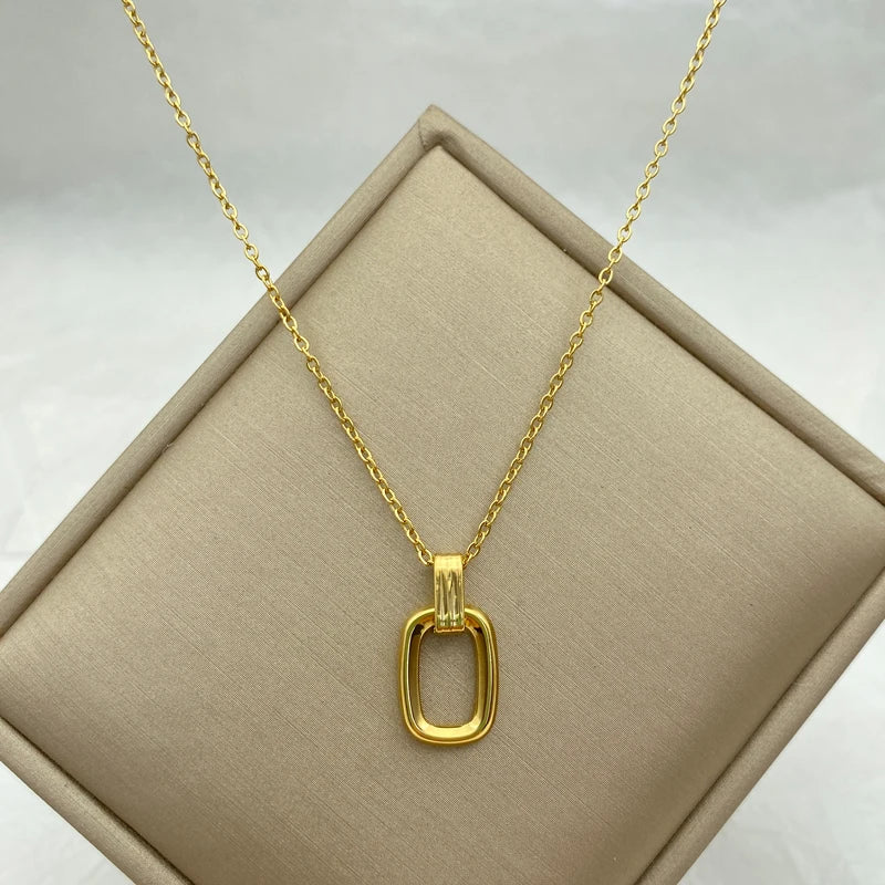 Minimalist Open Rectangle Pendant Necklace | 18K Gold Plated Stainless Steel