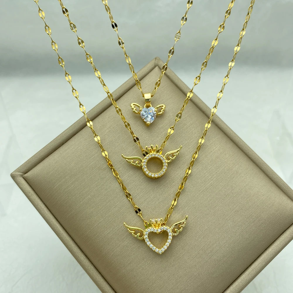 Gold Plated Stainless Steel Angel Necklace With Cute Small Pendant Fashion Jewerly Accessories Design