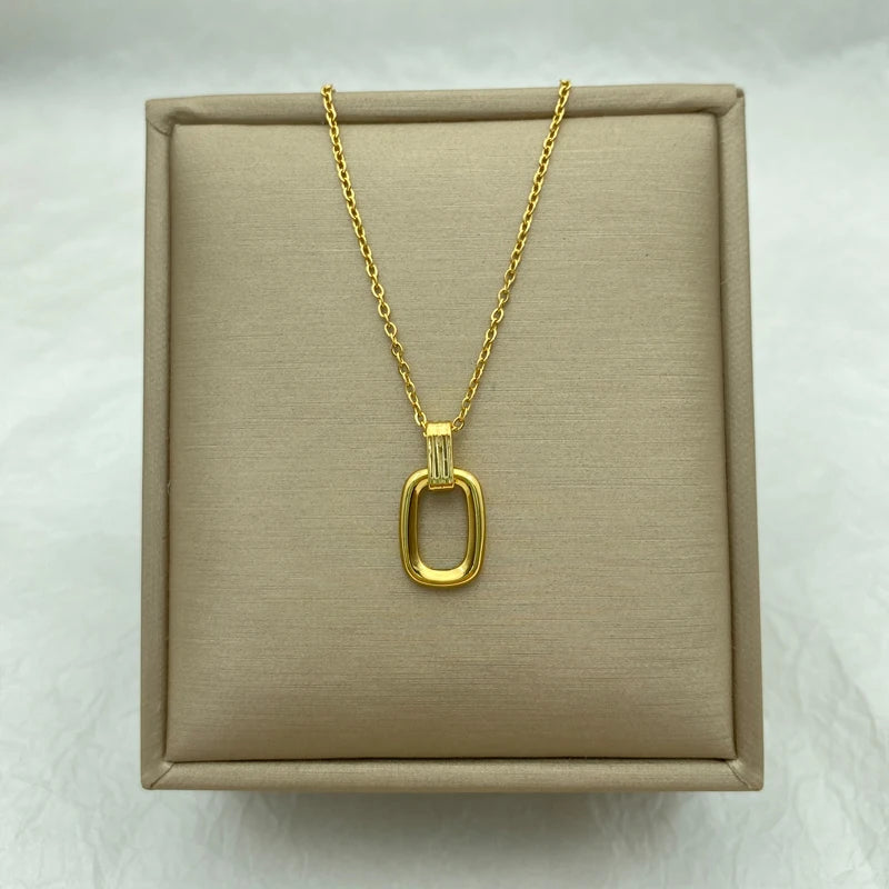 Minimalist Open Rectangle Pendant Necklace | 18K Gold Plated Stainless Steel