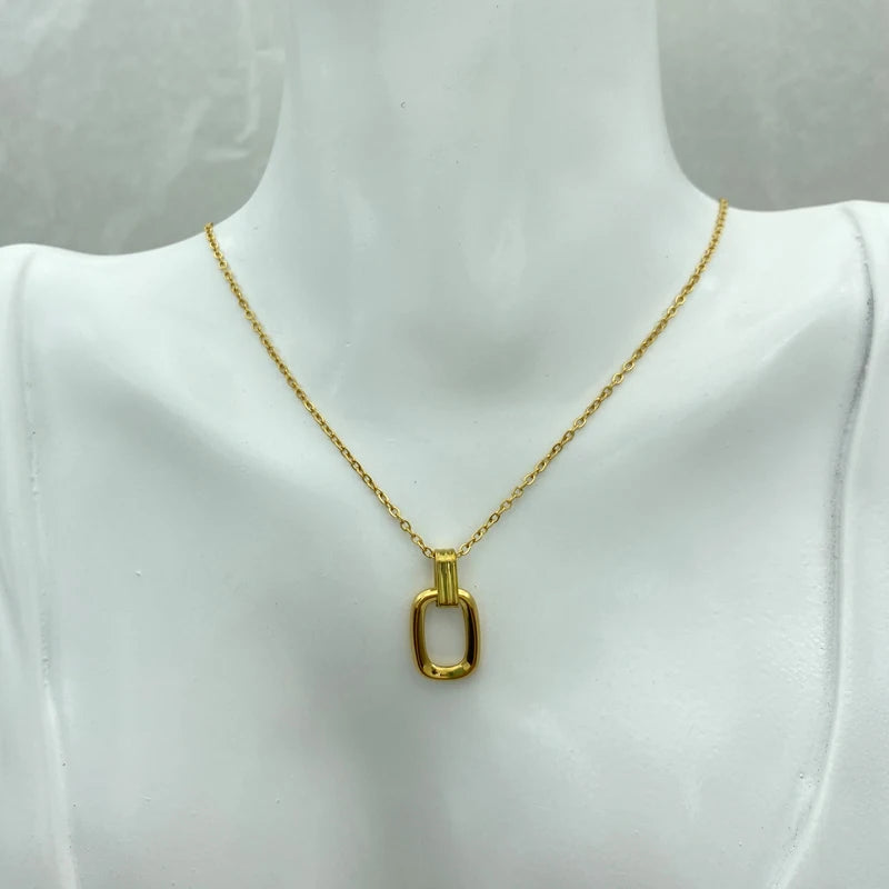 Minimalist Open Rectangle Pendant Necklace | 18K Gold Plated Stainless Steel