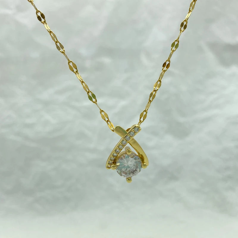 Round CZ Diamond-Cut Pendant Necklace|Stainless Steel Chains