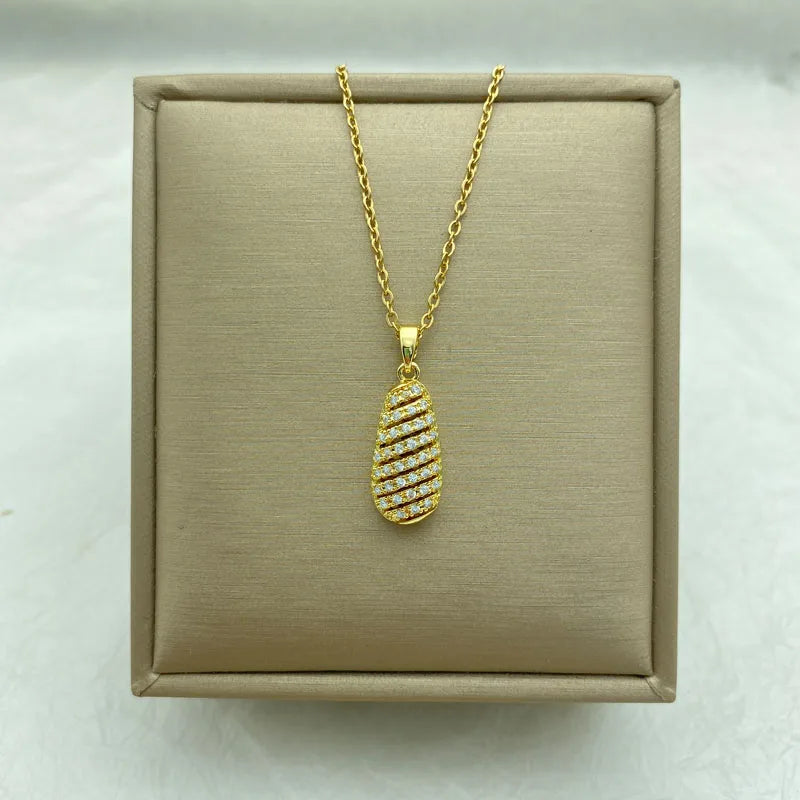 Gold Plated Stainless Steel Necklace Waterdrop Zircon Pendant Necklaces for Women Fashion Jewelry With Cross Chain