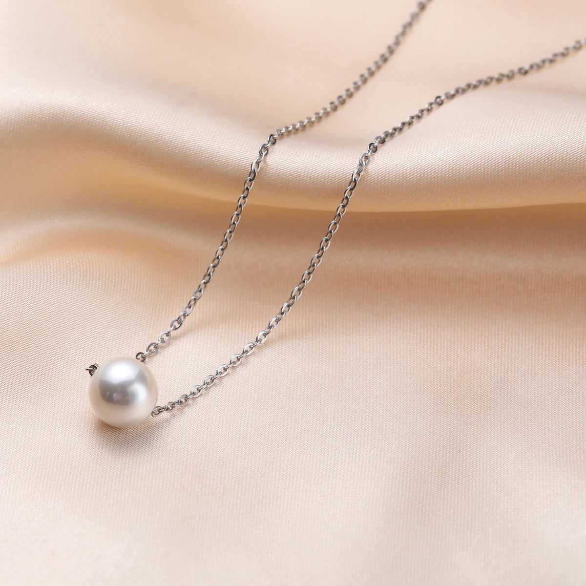 Stainless Steel Necklace Pearl Pendnat Necklace for Women Simple Rose Gold Color Choker O Chain Snake Chain Korean New Fashion