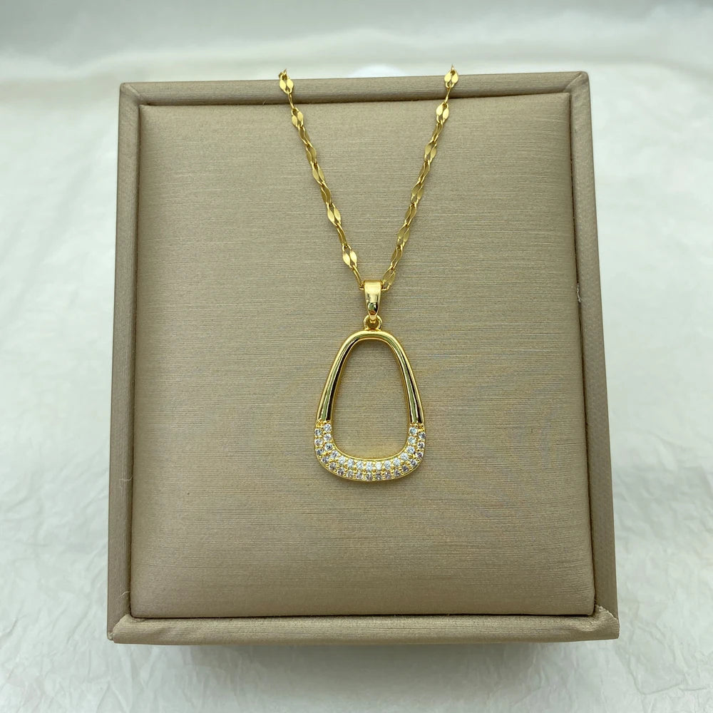 18K Gold Plated Open Geometric Pendant Necklace | Stainless Steel Chains