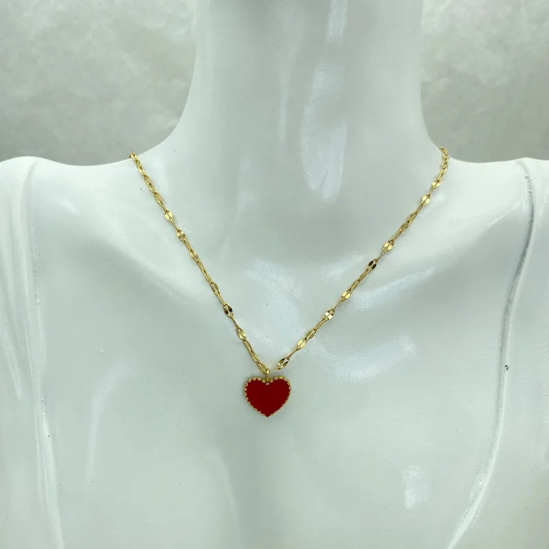 Red Heart Pendant Necklace | Stainless Steel Chain & Pendant