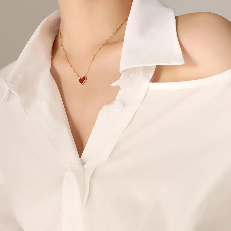 Stainless Steel Necklace for Women Acrylic Red Heart Gold Colour Necklace O Chain Elegant Korea Fashion Stainless Steel Jewelry
