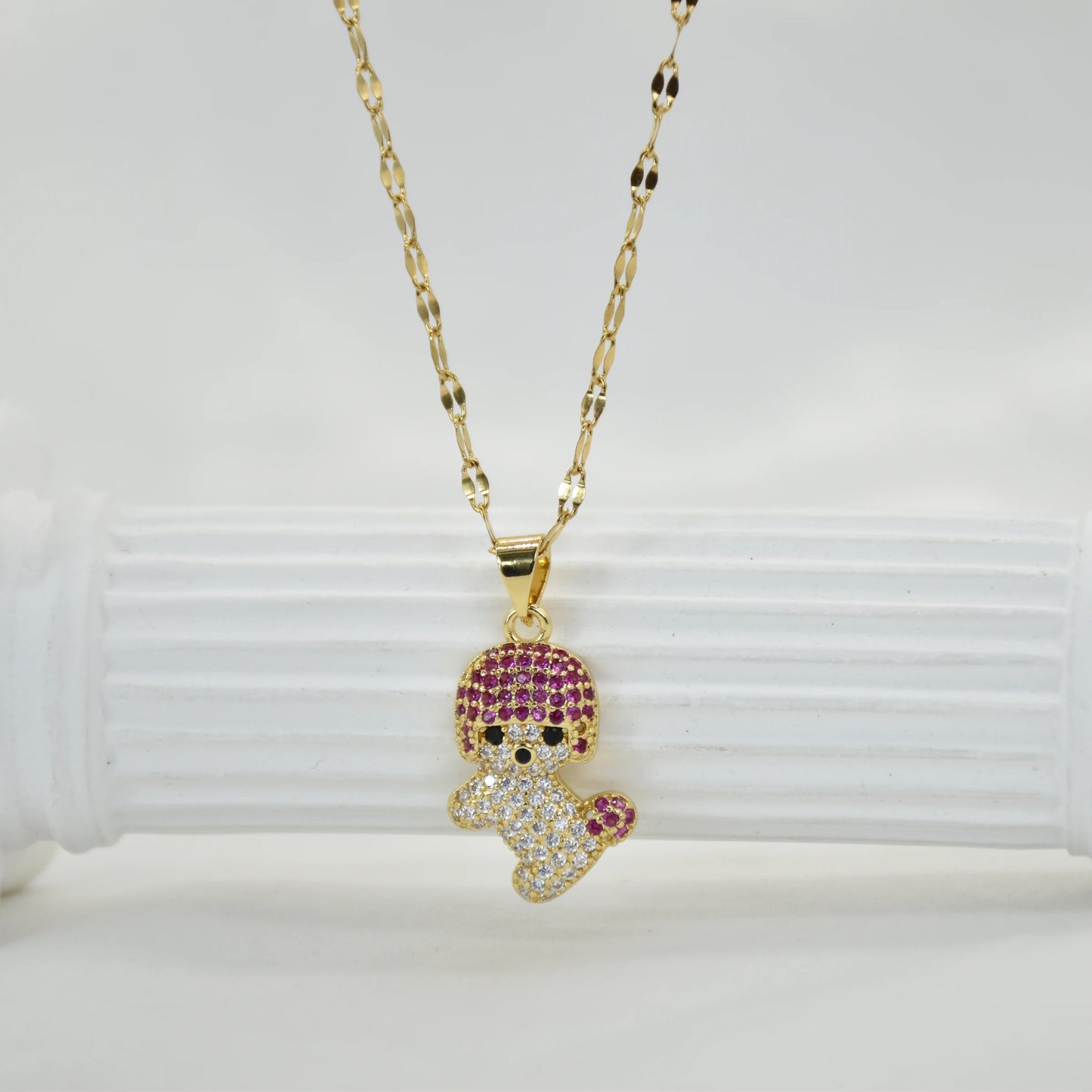 Stainless Steel Necklace For Women Girlfriend jewelry Cute Pretty Dog With Colorful Zircons pendants Gold Color Chains