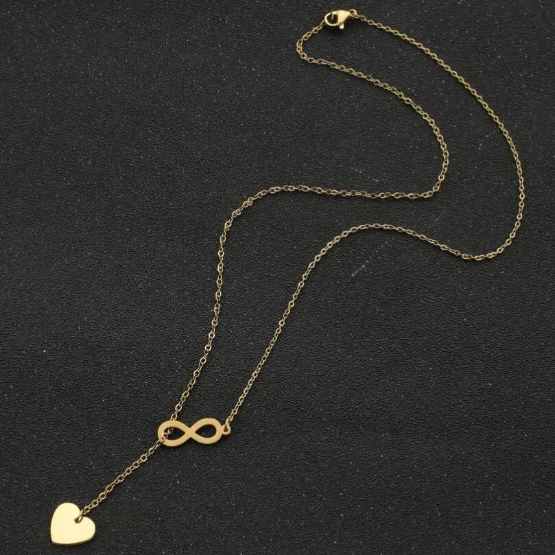 Gold Infinity Heart Lariat Necklace | 18K Gold Plated Stainless Steel