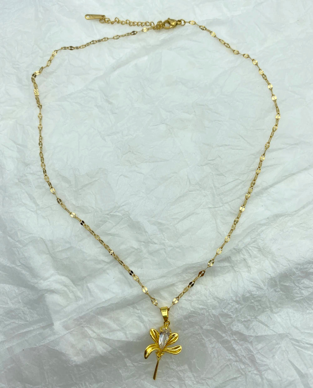 8K Gold Plated Tulip Flower Pendant Necklace | Stainless Steel Chain