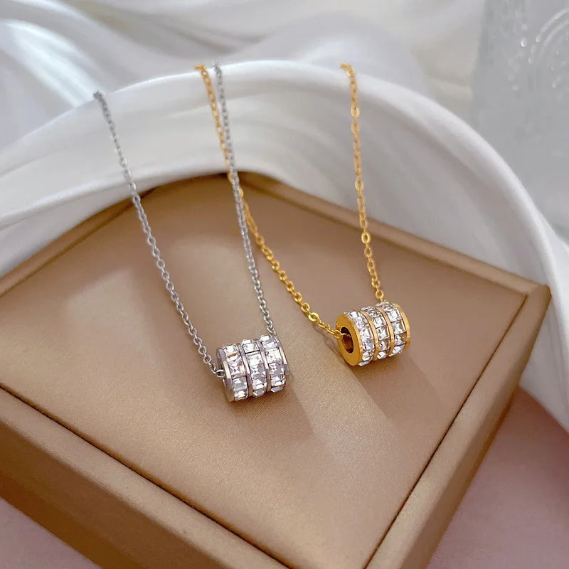 Round Steel Pendant Necklace Gold Color Stainless Steel Jewelry for Women Simple Small Pretty Necklace Collarbone Accessories