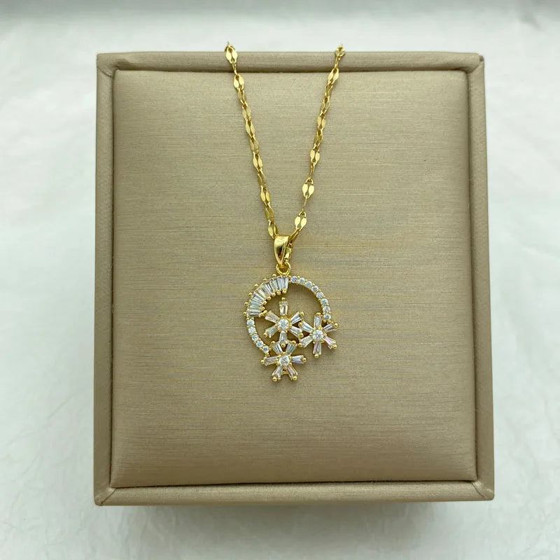 Gold Plated Stainless Steel Necklace Big Flower Pendant Necklaces for Women Fashion Jewelry