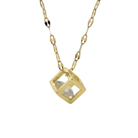 Hollow Cube Zirconia Pendant Necklace| Gold Plated Stainless Steel Chains