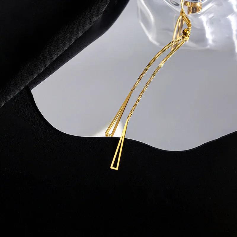 Minimalist Double Triangle Drop Necklace | Stainless Steel Adjustable Y-Chain