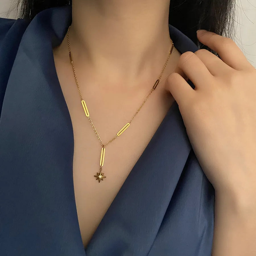 North Star Pendant Lariat Necklace | 18K Gold Plated Stainless Steel
