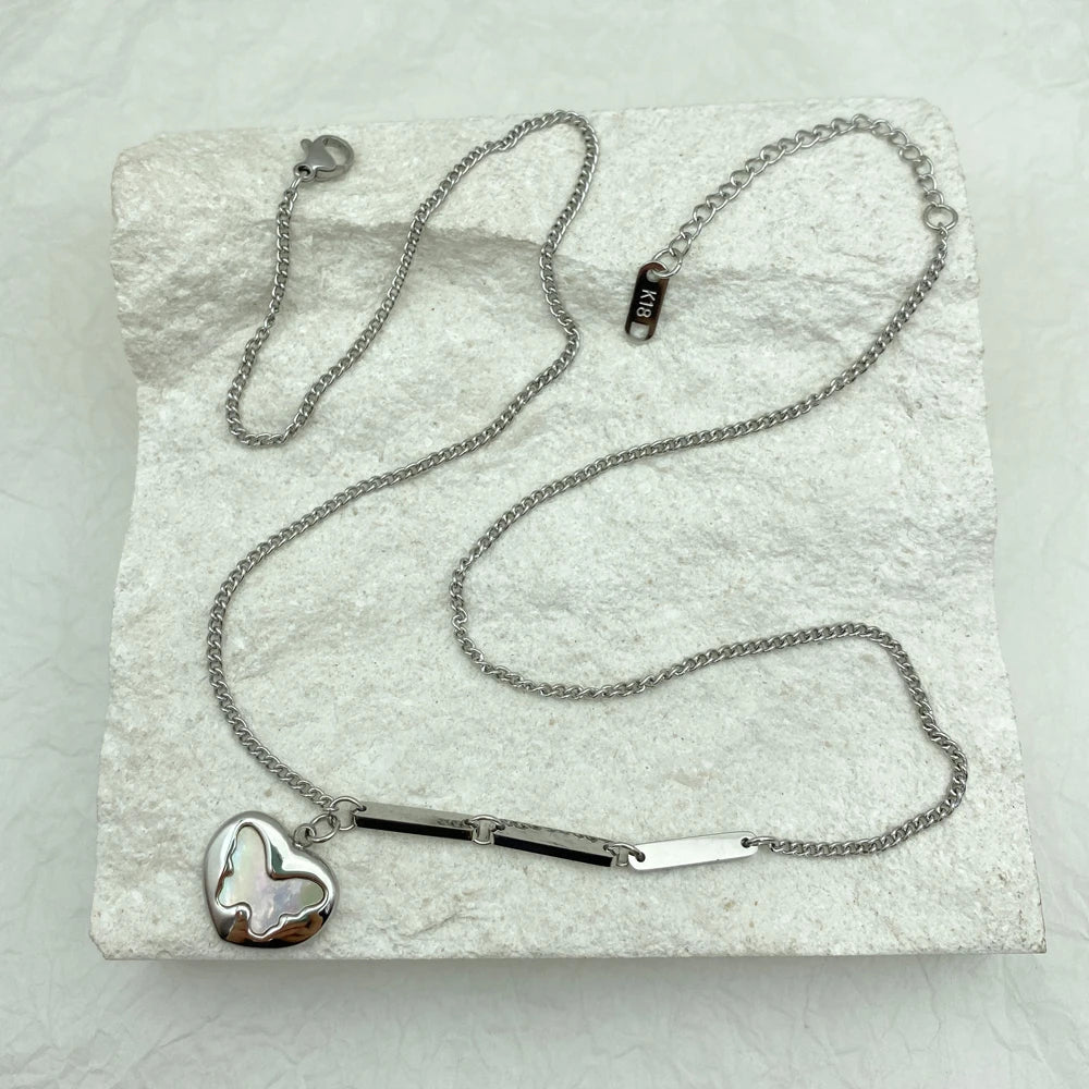 3D Puffy Butterfly Pendant Necklace | Silver Stainless Steel | Cuban Chain