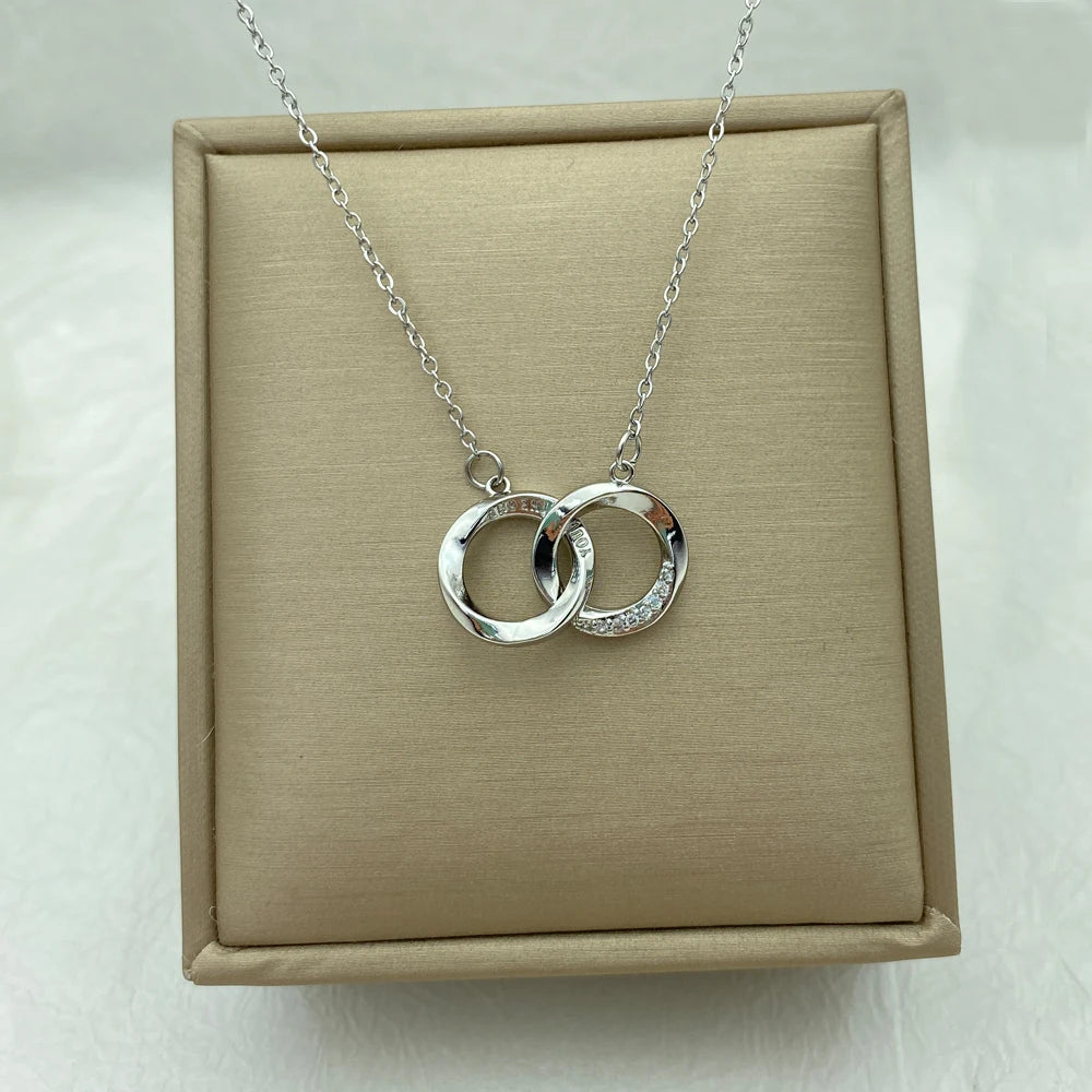 Interlocking Double Circle Pendant Necklace | Silver Stainless Steel