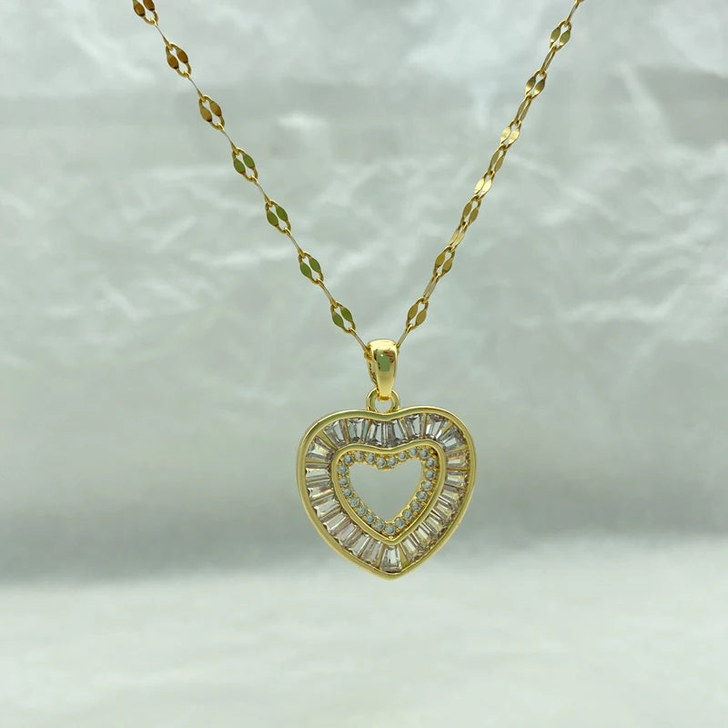 Gold Plated Stainless Steel Necklaces With A big Heart Pendant New Fashion Jewelry Style