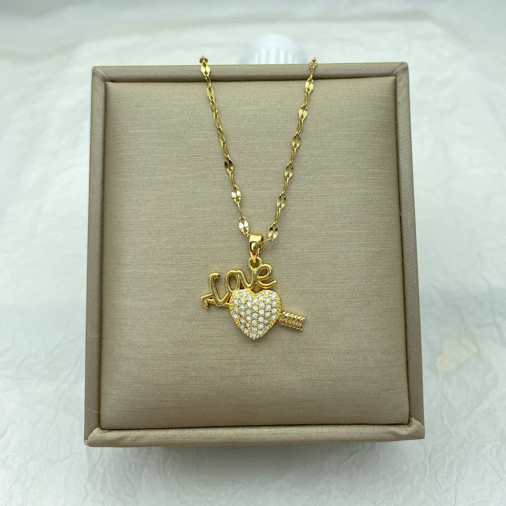 Gold Love Letter Heart Pendant Necklace |Stainless Steel Chains
