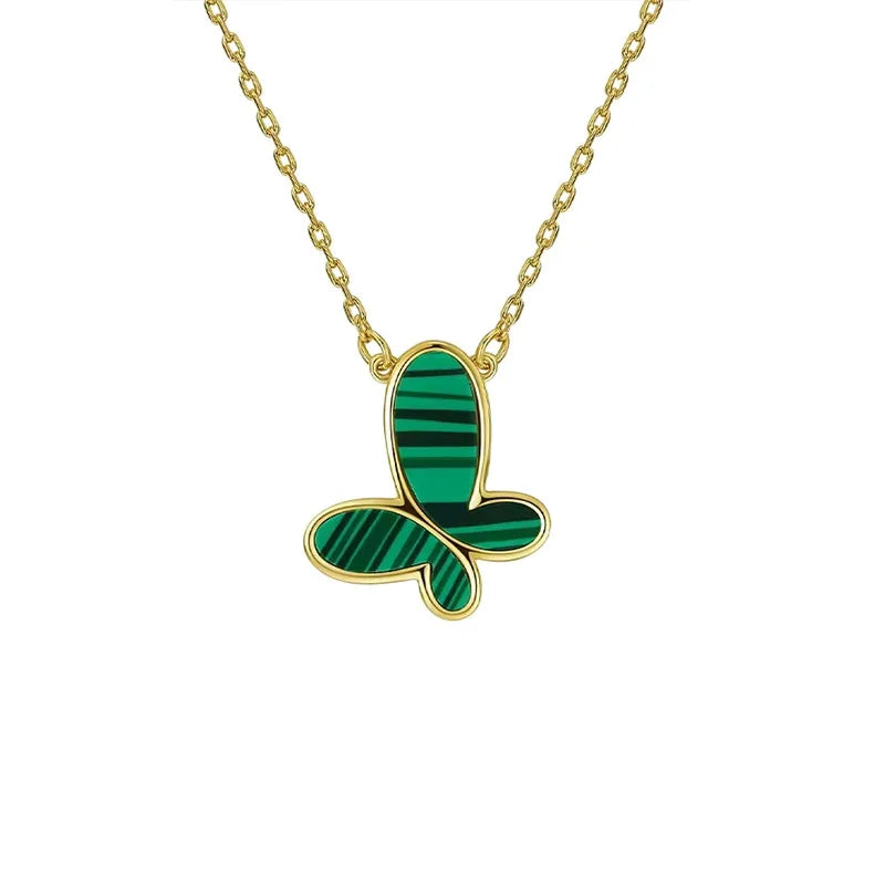 18K Gold Plated Malachite Butterfly Pendant Necklace | Stainless Steel Chain
