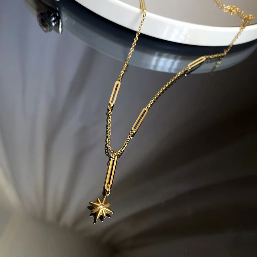 North Star Pendant Lariat Necklace | 18K Gold Plated Stainless Steel