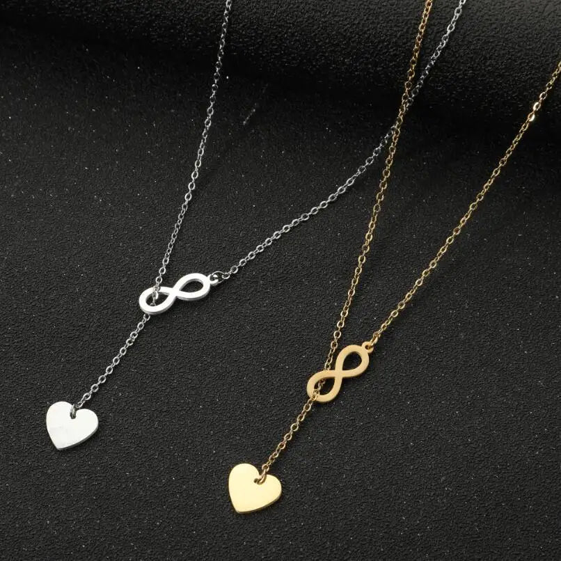 Gold Infinity Heart Lariat Necklace | 18K Gold Plated Stainless Steel