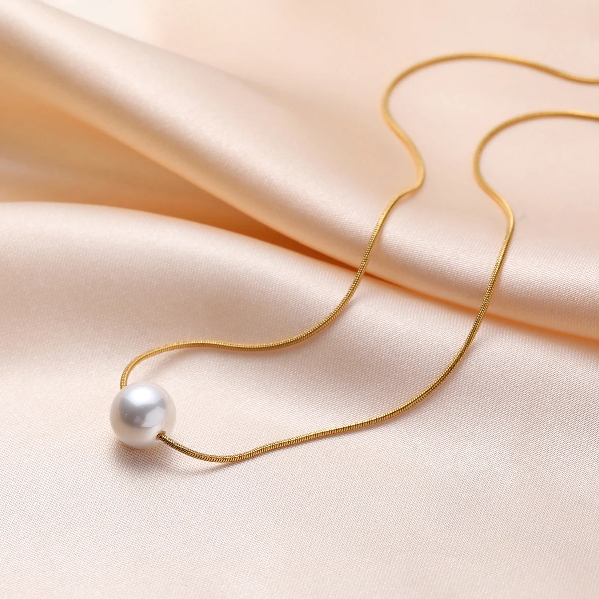Stainless Steel Necklace Pearl Pendnat Necklace for Women Simple Rose Gold Color Choker O Chain Snake Chain Korean New Fashion